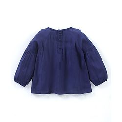 Babyhug Full Sleeves Rayon Crinkle-Crepe Top With Draw-String And Floral Embroidery- Navy Blue