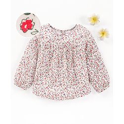 Babyhug Full Sleeves Rayon Top With Floral Print And Frill Detailing- White