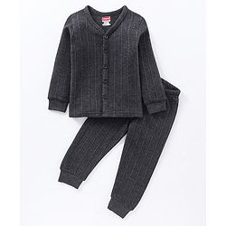 Babyhug Full Sleeves Solid Thermal Wear Set - Dark Grey