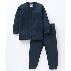 Babyhug Full Sleeves Solid Color Thermal Innerwear Set - Dark Navy