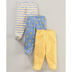 Babyhug Cotton Striped Bootie Leggings Lion Face Print Pack Of 3 - Multicolor