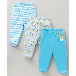 Babyhug 100% Cotton Bootie Leggings Striped Pack of 3 - Blue