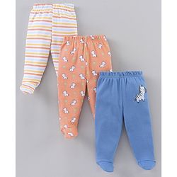 Babyhug Cotton Knit Striped & Zebra Printed Bootie Leggings Pack of 3 - Multicolour