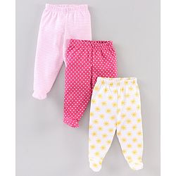 Babyhug Footed Stripes & Printed Bootie Leggings Pack of 3 - Multicolor