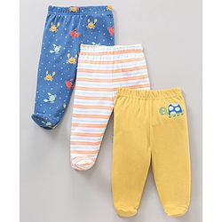 Babyhug Cotton Knit Footed Bootie Leggings Striped & Crabs Printed Pack of 3 - Multicolor