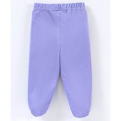 Babyhug Cotton Knit Footed Length Striped Bootie Leggings Teddy Bear Print Pack of 3 - Purple Green