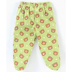 Babyhug Cotton Knit Footed Length Striped Bootie Leggings Teddy Bear Print Pack of 3 - Purple Green