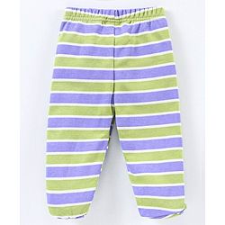 Babyhug Cotton Knit Footed Length Striped Bootie Leggings Teddy Bear Print Pack of 3 - Purple Green