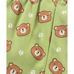 Babyhug Cotton Knit Footed Length Striped Bootie Leggings Teddy Bear Print Pack of 3 - Purple Green