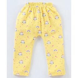 Babyhug Full Length Diaper Leggings Star & Kitty Print Pack of 3  - Yellow Light & Dark Pink