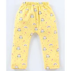 Babyhug Full Length Diaper Leggings Star & Kitty Print Pack of 3  - Yellow Light & Dark Pink