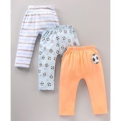 Babyhug Diaper Leggings Striped & Soccer Ball Print Pack Of 3 - Multicolor