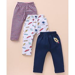 Babyhug Cotton Full Length Striped Diaper Pants Space Print Pack of 3 - Multicolor