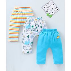 Babyhug Diaper Leggings Dino Print Pack of 3 - Sky Blue Multicolour