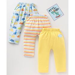 Babyhug Full Length Diaper Leggings Stripes & Dino Print Pack Of 3 - Multicolor