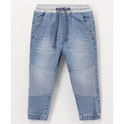 Babyhug Cotton Full Length Stretchable Denim Jeans Solid- Blue