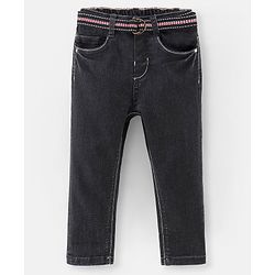 Babyhug Cotton Stretch Length Washed Denim Jeans - Black