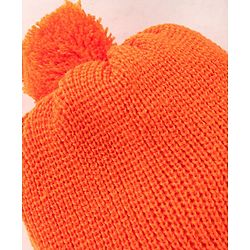 Babyhug Woollen Monkey Cap With Pom Pom Solid Orange- 10.5 cm