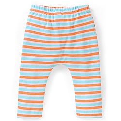 Babyhug Cotton Full Length Striped & Stars Printed Diaper Pants Pack of 3 - Red Blue & Grey