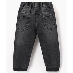 Babyhug Cotton Full Length Stretchable Washed  Denim Jeans With Mock Fly  - Black