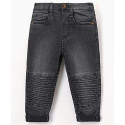 Babyhug Cotton Full Length Stretchable Washed  Denim Jeans  Fly With Zipper -  Black