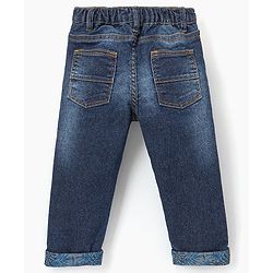Babyhug Cotton Full Length Stretchable Washed  Denim Jeans With Mock Fly  - Blue