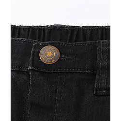 Babyhug Cotton Full Length Washed  Solid Colour Jeans with Stretch  With Mock Fly  - Black
