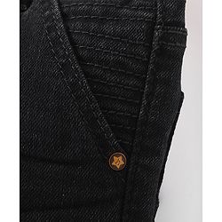 Babyhug Cotton Full Length Washed  Solid Colour Jeans with Stretch  With Mock Fly  - Black