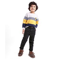 Babyhug Cotton Full Length Washed  Solid Colour Jeans with Stretch   Fly With Zipper -  Black