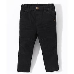 Babyhug Cotton Full Length Washed  Solid Colour Jeans with Stretch   Fly With Zipper -  Black