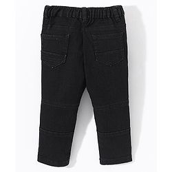 Babyhug Cotton Full Length Washed  Solid Colour Jeans with Stretch   Fly With Zipper -  Black