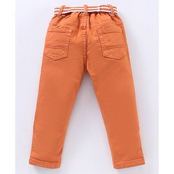 Babyhug Stretchable Full Length Washed Solid Colour Jeans With Belt  With Mock Fly  - Mustard Yellow