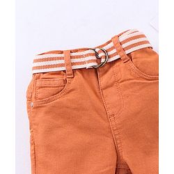 Babyhug Stretchable Full Length Washed Solid Colour Jeans With Belt  With Mock Fly  - Mustard Yellow