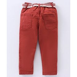 Babyhug Stretchable Full Length Washed Solid Colour Jeans With Belt  With Mock Fly  - Orange