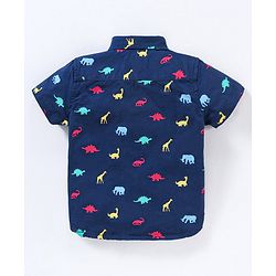 Babyhug Cotton Knit Half Sleeves Shirt And Short Set Animals Print - Navy AOP Grey