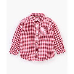 Babyhug Cotton Full Sleeves Checks Shirt & Solid Trousers - Red Brown