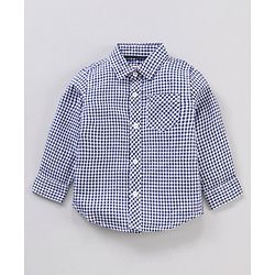 Babyhug Full Sleeves Cotton Woven to Woven Checkered Shirt & Trouser With Suspender - Blue