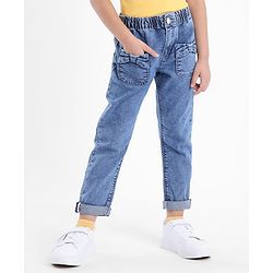 Babyhug Denim Full Length Stretchable Jeggings Solid Color - Blue