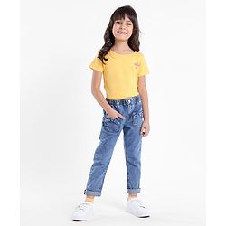Babyhug Denim Full Length Stretchable Jeggings Solid Color - Blue