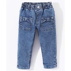 Babyhug Denim Full Length Stretchable Jeggings Solid Color - Blue