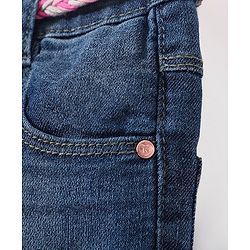 Babyhug Cotton Washed Denim Full Length Stretchable Jeans With Belt - Blue
