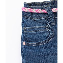Babyhug Cotton Washed Denim Full Length Stretchable Jeans With Belt - Blue
