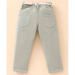 Babyhug Full Length Washed Solid Colour Jeans With Belt  Fly With Zipper - Grey
