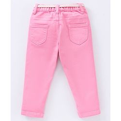 Babyhug Full Length Washed Solid Colour Jeans With Belt  With Mock Fly  - Pink