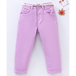 Babyhug Full Length Washed Solid Colour Jeans With Belt With Mock Fly  -Grey