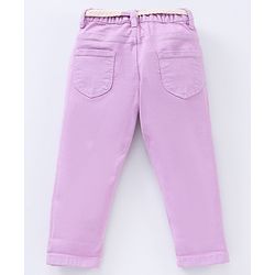 Babyhug Full Length Washed Solid Colour Jeans With Belt  With Mock Fly  - Lavender
