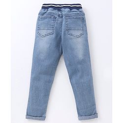 Babyhug Full Length Washed Denim Jeans with  Face Embroidery - Blue