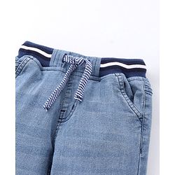 Babyhug Full Length Washed Denim Jeans with  Face Embroidery - Blue