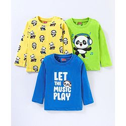 Babyhug Cotton Jersey Knit Full Sleeves T-Shirt Panda Printed Pack of 3 - Blue Green Yellow