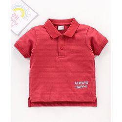 Babyhug Half Sleeves Polo T-Shirt Text Embroidery - Maroon